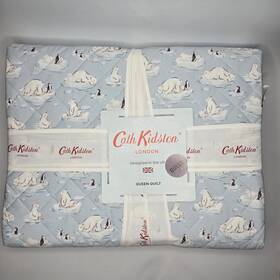 Blu3 Cath Kidston Queen Polar Ice Blue Winter Quilt 100% Cotton Percale White Bears