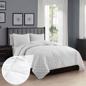 Cathay Home 196789038829 Cs Cathaysports 3pc All-season Microfiber Quilt Set Diamond-stitch White
