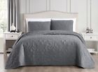 Cb1712-5 Cozy Beddings Tesla Coverlet Set Charcoal Grey Floral Quilted Bed