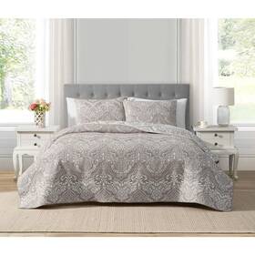 Cedar Court 847636069557 Ojai Medallion Stripe Taupe 3-piece All-season Soft Woven Matelasse Jacquard Set
