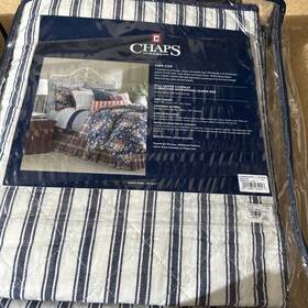 Chaps 400985232043 Cape Cod 1pc F/queen Quilt/coverlet Navy/white Stripe/dots Cotton Bnip