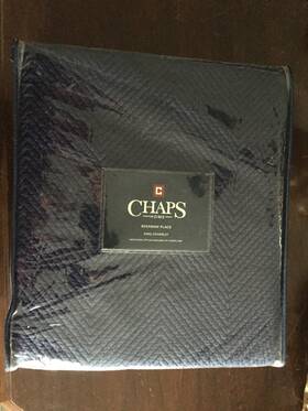 Chaps 400992806428 New In Pkg Beekman Place Cotton Quilted Coverlet Dark Blue King Sz