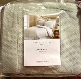 Charter Club 0120130960572 Nos Macy S Home Trellis Coverlet 100% Portugal Cotton Sage Grn King