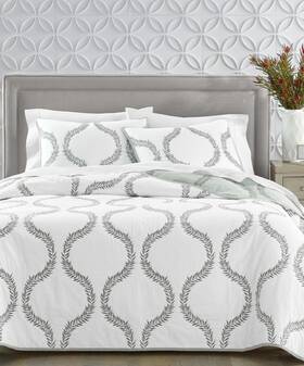 100172915fq Charter Club Closeout Grayson Embroidery Cotton Quilt Full/queen Nwt