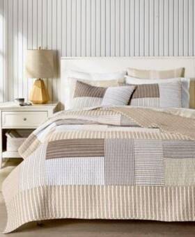 Charter Club 194136780070 Seaside Stripe Patchwork King Quilt 2 Shams Sand