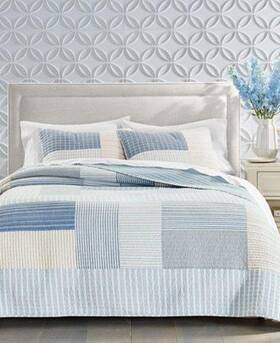 Charter Club 194136780087 Seaside Stripe Patchwork King Quilt 2 Standard Sham Blue - 420