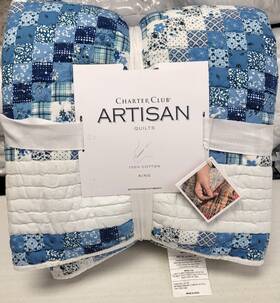 Charter Club 194136798044 Trip Around The World Artisan Cotton King Quilt Set Blue