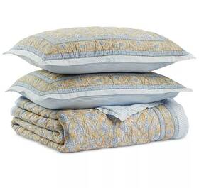 Charter Club 194137221220 Nadia Border Cotton Reversible Full / Queen Quilt And Shams Set Ochre