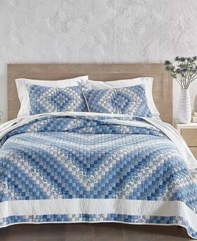 Charter Club 194137221381 Artisan Trip Around The World King Quilt And Shams Set Blue