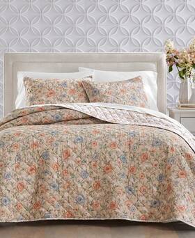 Charter Club 194137222739 Garden Floral Twin Quilt Set Tan Cotton Holidays Reversible