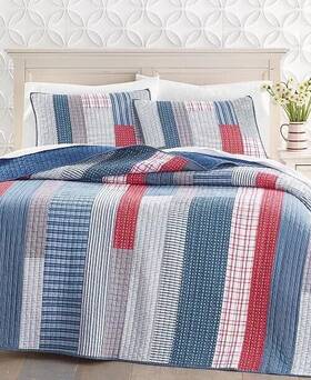 Charter Club 766390903009 Americana Stripe Quilt King - Blue Combo