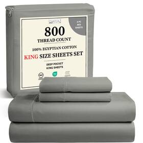 800t4pcsoeckssc-sil Chateau Home Collection 100% Cotton Sheets King Size Set 15 Inch Deep Pocket Sheet 800
