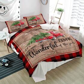 Chees D Zone 455880069853 3 Pieces Bedding Set Christmas Red Farm Truck Green Tree Ultra Soft Quilt Cov
