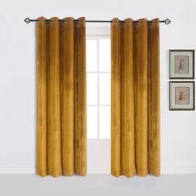 Lh021-52120yellow Cherry Home Super Soft Luxury Velvet Set Of 2 Warm Yellow Blackout Ene