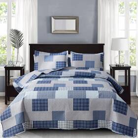 Chesity 190373158320 King Quilt Set Size Plaid 3-piece Navy Blue Bedding Sets Rev