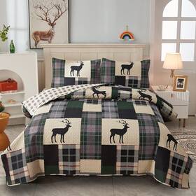 Chesity 190373158368 Lodge Bedspread King Size Rustic Cabin Quilt Set Deer Printed Bedspreads Cov