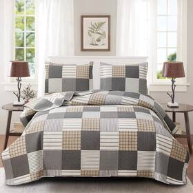 Chesity 445012244265 Brown Black Plaid Bedding Sets 3 Pcs King Size Quilt Bedspread Checked