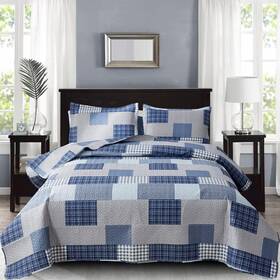 Chesity 445024252210 King Quilt Set Size Plaid 3-piece Navy Blue Bedding