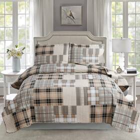 Che-blfg-csb-king2 Chesity Quilt Set King Size Plaid Quilts Bedding Sets 3piece Brown Bedspread