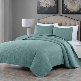 Chezmoi Collection 726084317451 Austin 3-piece Oversized Bedspread Coverlet Set King Spa Blu