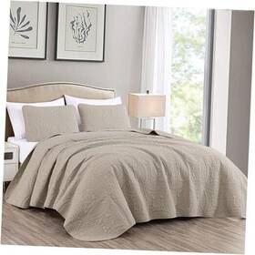 Chezmoi Collection 773822164259 Austin 3-piece Oversized Bedspread Coverlet Set King Khaki