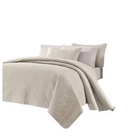 Chezmoi Collection 840079106599 Austin 3-piece Oversized Bedspread Coverlet Set Queen Ivory