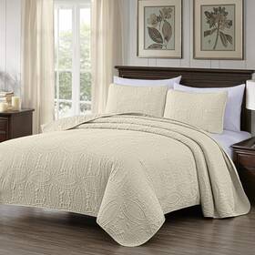 Chezmoi Collection 840079106605 Austin 3-piece Oversized Bedspread Coverlet Set King Ivory