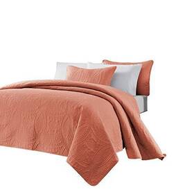 Chezmoi Collection 840079106681 Austin 3-piece Oversized Bedspread Coverlet Set King Salmon