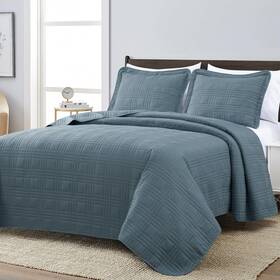 Chezmoi Collection 840079107381 Kingston King Size Bedspread Set 3-piece Blue Oversized Qu