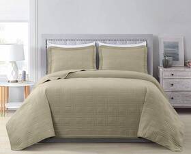Chezmoi Collection 840079109033 Kingston 3-piece Oversized Bedspread Coverlet Set King Khaki