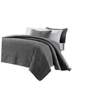 Chezmoi Collection 840079109194 Austin 3-piece Oversized Bedspread Coverlet Set King Charcoal