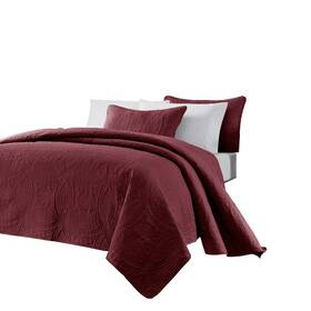Chezmoi Collection 840079109262 Austin 3-piece Oversized Bedspread Coverlet Set Queen Burgundy