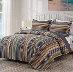 Chezmoi Collection 840079119469 Avery 3-piece Multi-color Striped 100% Washed Cotton Quilt