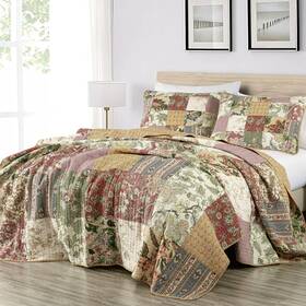 Chezmoi Collection 840079119728 Delaney 2-piece Floral Patchwork Pre-washed 100% Cotton Qu