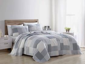 Chezmoi Collection 840079136152 3-piece Printed Patchwork Quilt Set - Plaid Checkered Stripe Coverlet Pre-w
