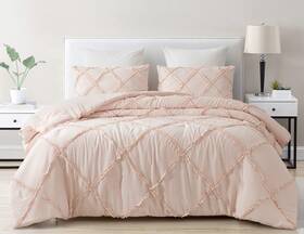 Chezmoi Collection 840079139320 Vivian 3-piece Diamond Ruffle Quilted Trim Soft Washed Mic