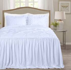 Chezmoi Collection 840079139597 Aria 3-piece Pinch Pleat Pintuck Ruffle Skirt Bedspread Set - French Country