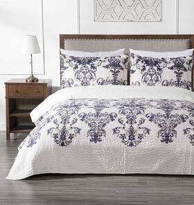 Chezmoi Collection 840079140067 Chloris 3-piece Printed Floral Medallion Quilt Set - Pre-w