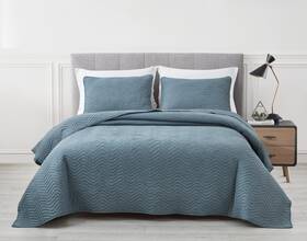 Chezmoi Collection 840079144096 Weaver 3-piece King Size Quilt Set Dusty Blue Crushed Soft Microfiber Lightw