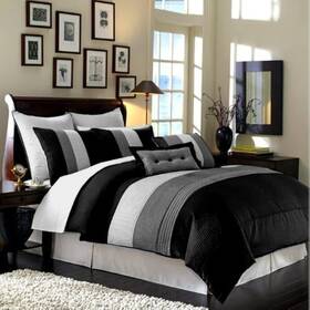 Chezmoi Collection 840079144355 Loft 6-piece Luxury Striped Comforter Set Twin Black/gra