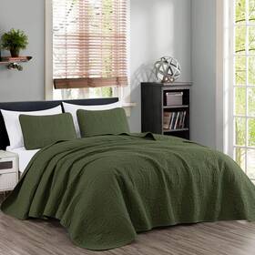 Chezmoi Collection 840079145253 Austin 3-piece Oversized Bedspread Coverlet Set Queen Cypress Green