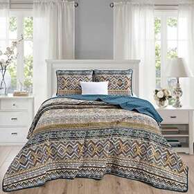 Chezmoi Collection 840079146595 3-piece Quilt Bedding Set Southwestern Native Tribal Boho Mul