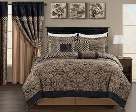 Chezmoi Collection 840079147639 7-piece Black/gold Diamond Floral Medallion Jacquard Woven