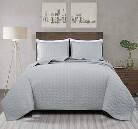 Chezmoi Collection 840079153371 Madrid 3-piece 100% Cotton Quilt Set King Size Light Gray - Herringbone Quil