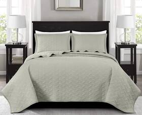 Chezmoi Collection 840079153425 Roswell 3piece 100% Cotton Quilt Set Queen Size Natural Geometric Striped Quilte