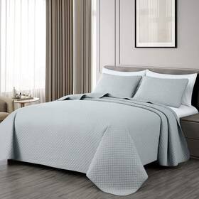 Chezmoi Collection 840079153517 Avon 3-piece 100% Cotton Quilt Set King Size Light Gray - Lightweight Soft-f