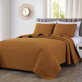Chezmoi Collection 840079153562 Avon 3-piece 100% Cotton Quilt Set Queen Size Spice - Lig