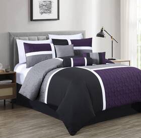 Chezmoi Collection 840079154477 Upland 7-piece Quilted Patchwork Comforter Set Purple/bla