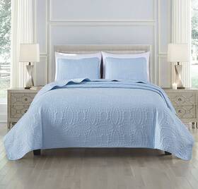 Chezmoi Collection 840079154552 Austin 3-piece Oversized Bedspread Coverlet Set King Chambray Blue