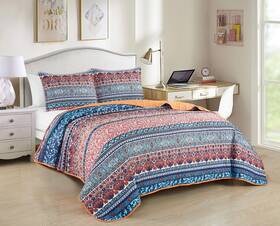 Chezmoi Collection 840079155252 Shore 3-piece Boho Stripe King Size Quilt Set - Medallion Floral Colorful Boh